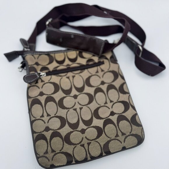 Coach Crossbody Purse Tan Brown Sig Signature C Logo - Picture 3 of 4